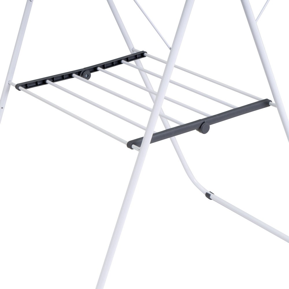 Tendedero plegable con 2 alas y estante inferior de metal blanco