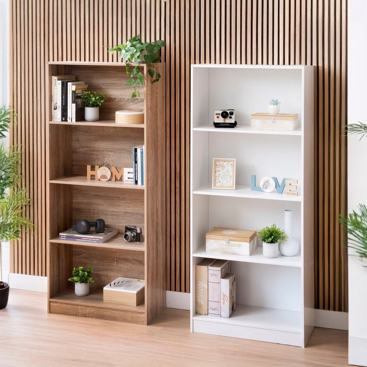 Librería 3 estantes de MDF color natural de 60x147 cm