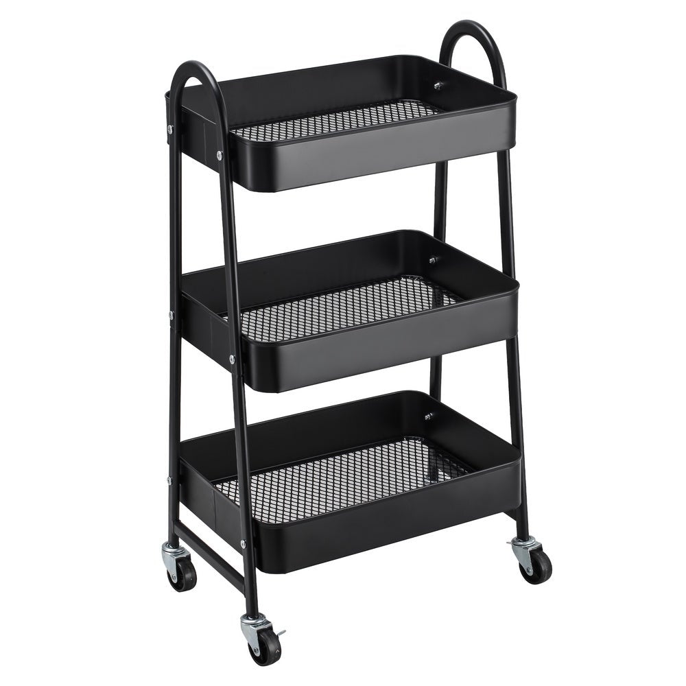 Carro de cocina multiusos de metal negro con 3 estantes