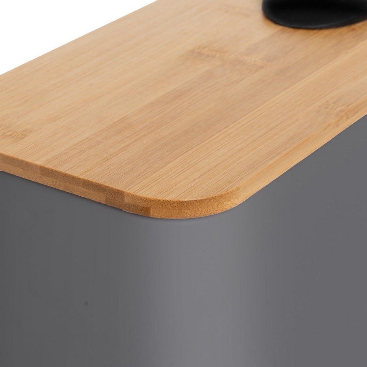 Papelera de pedal rectangular gris de 5 litros con tapa de bambú