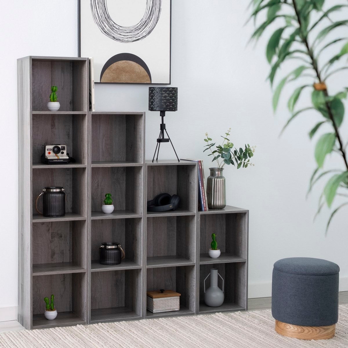 Estantería Cubo 2 estantes de tablero laminado gris de 54x30 cm