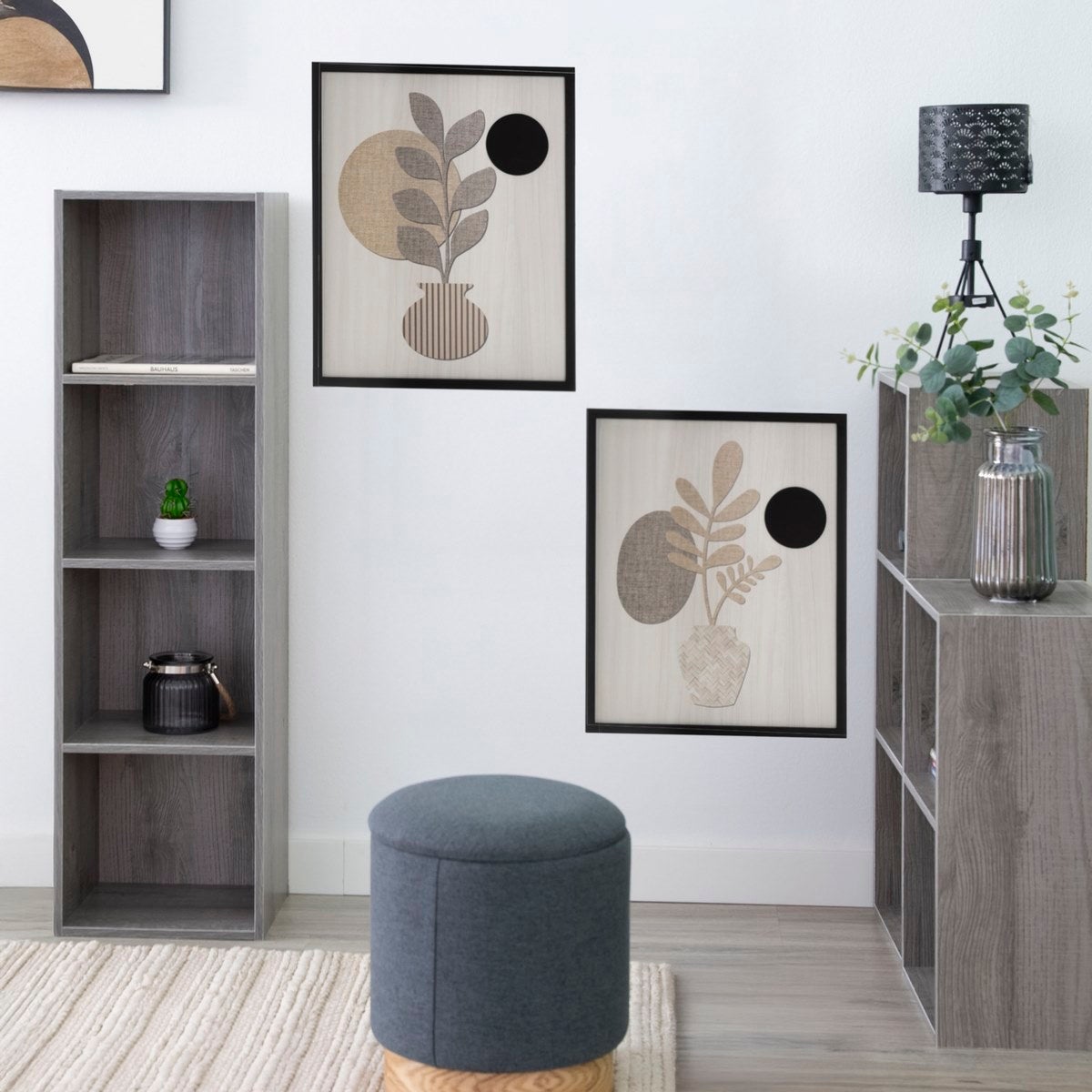 Estantería Cubo 4 estantes de tablero laminado gris de 106x30 cm