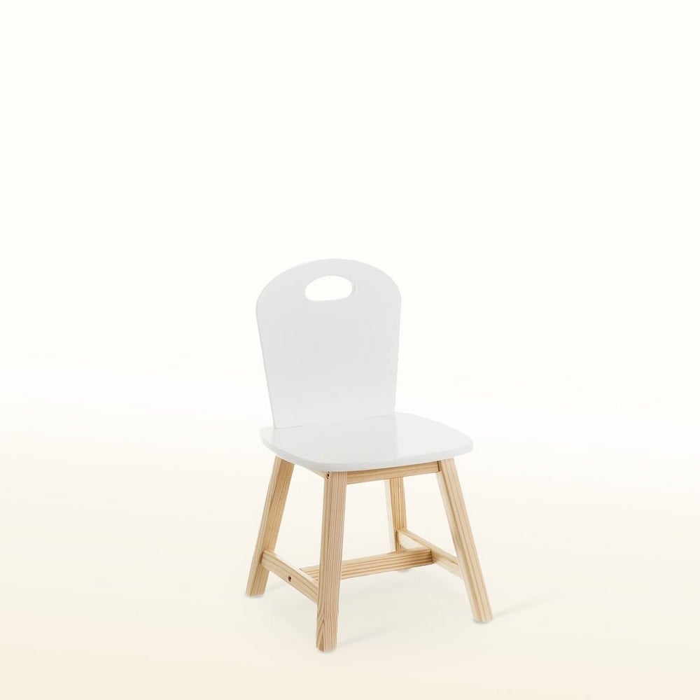 Silla infantil blanca y natural de pino y MDF de 28x50 cm