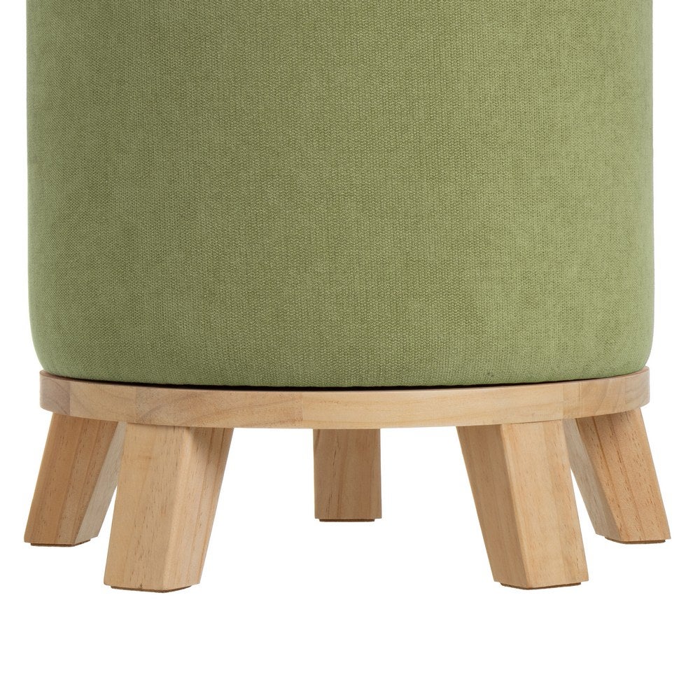 Puff taburete redondo tapizado en chenilla verde de 40x45 cm