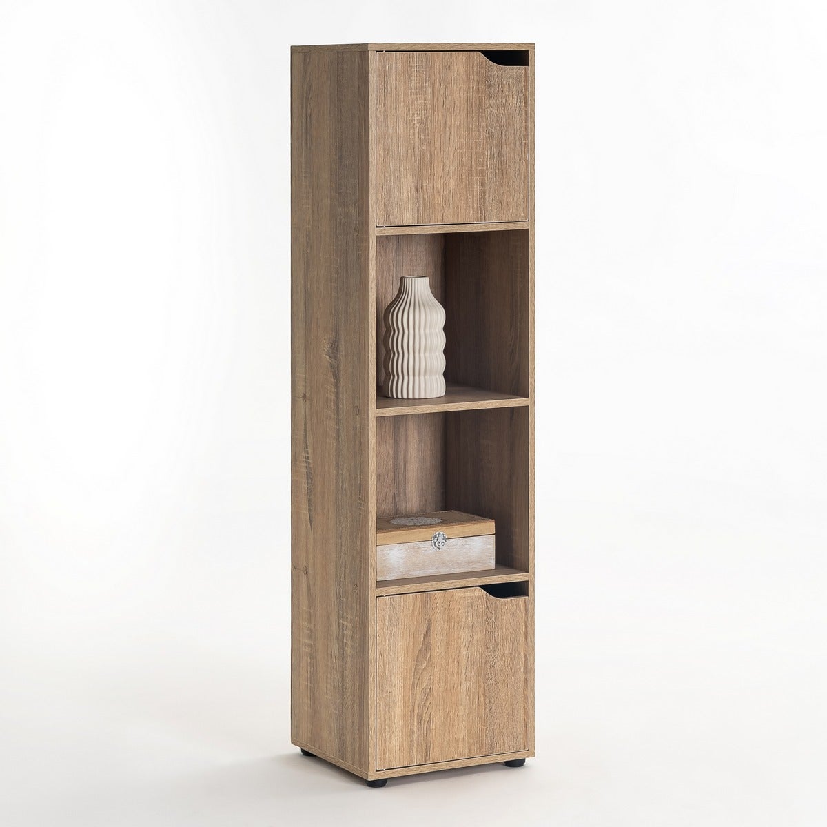 Estantería cubo 2 puertas de madera color natural de 120x30x29 cm