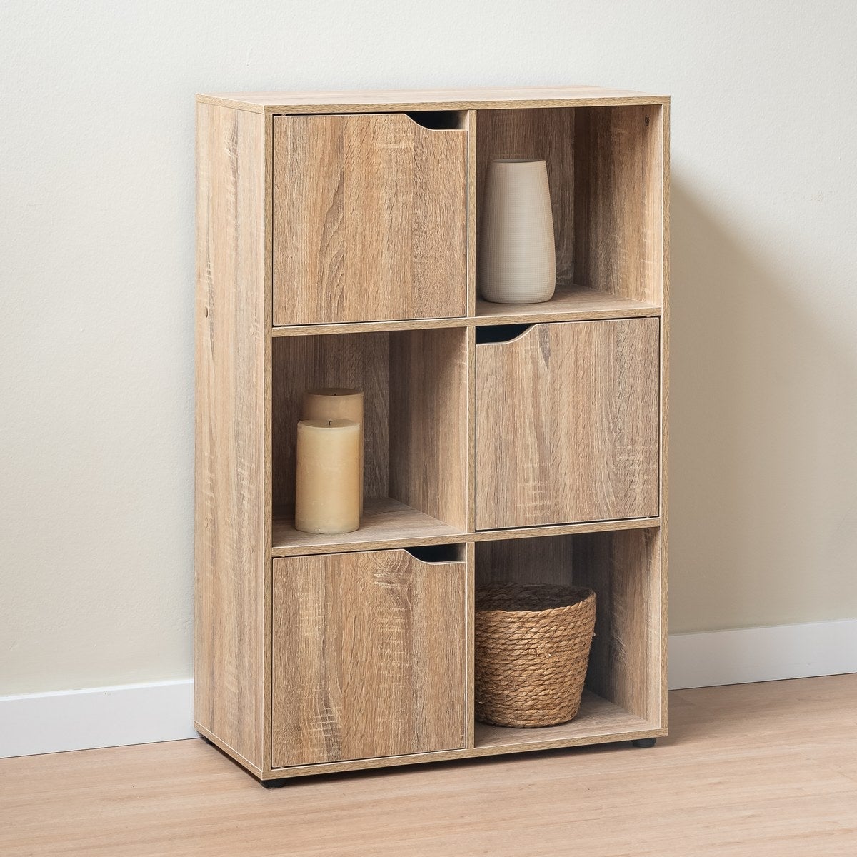 Estantería Cubo con puertas natural de 90x60 cm