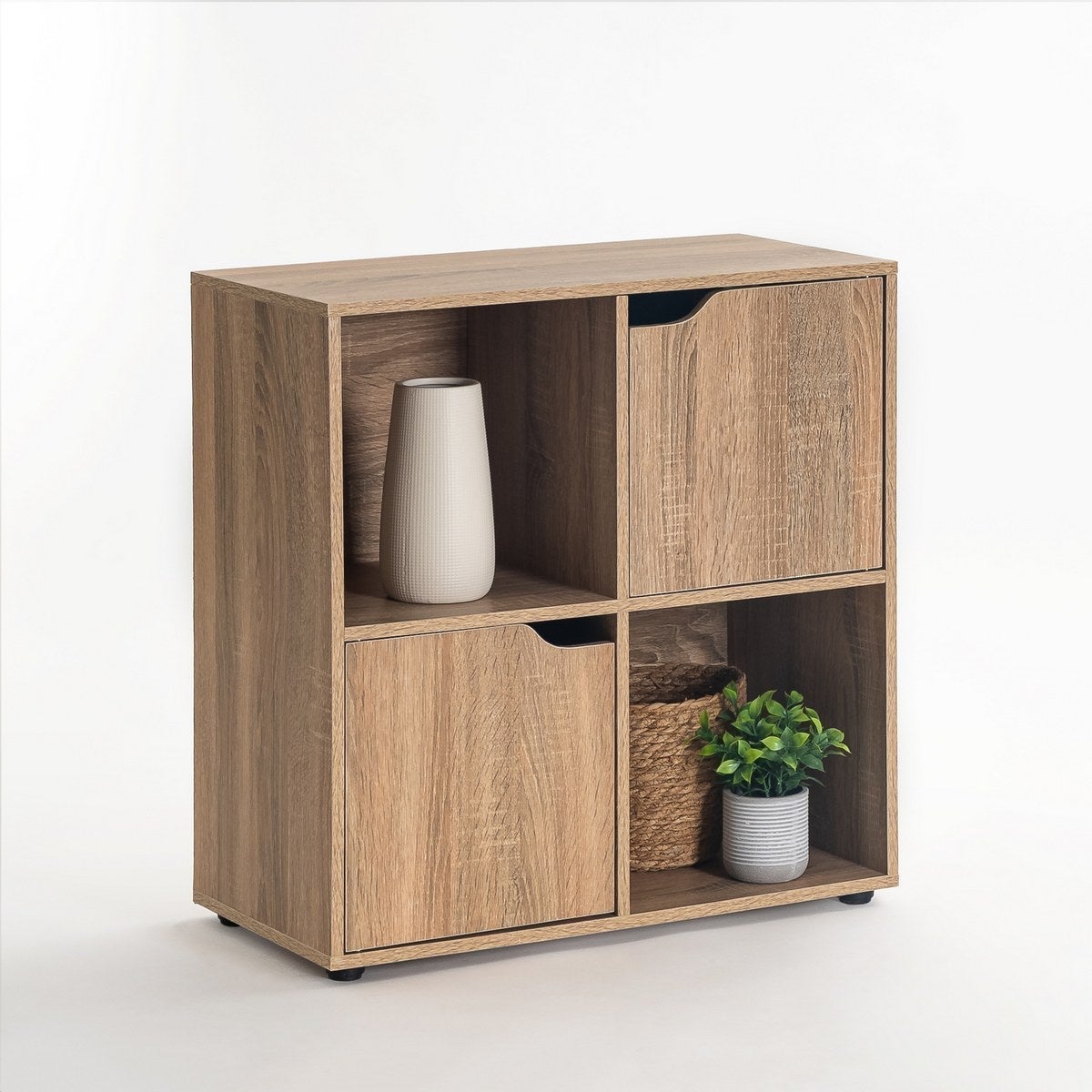 Estantería Cubo 2 puertas de madera color natural de 60x60x29 cm