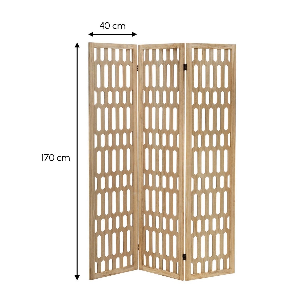 Biombo de madera de paulonia con diseño de hexágonos de 120x170 cm