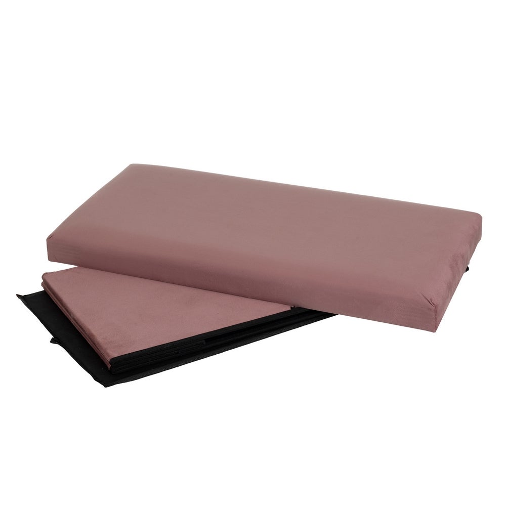 Puf arcón plegable color malva para almacenaje con tapa de 76x38x38cm