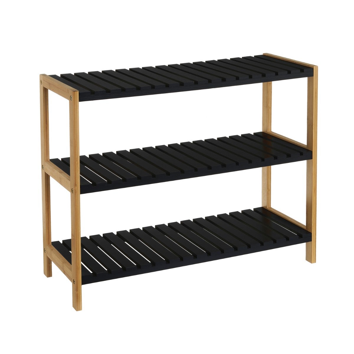 Zapatero Negro de Bambú-Madera Laminada de 3 Baldas 70x26x59 cm