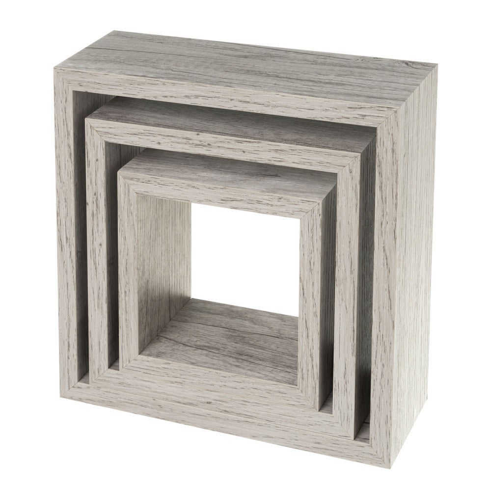 Set de 3 Estantes de Pared Cuadrados Grises 25x25x9 cm