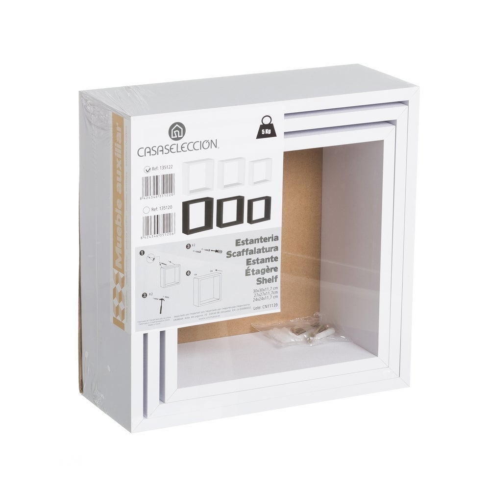 Set de 3 Estantes de Pared Cuadrados Blancos 30x30x12 cm