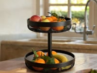 Frutero de diseño con 2 alturas de metal negro de 30x32 cm