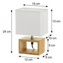 Lámpara de mesita de noche de madera marrón de 24x10x15 cm