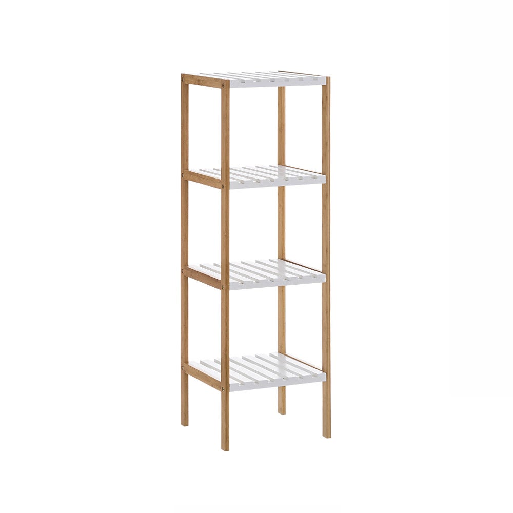 Estantería de bambú natural con 4 baldas blancas de 33x34x110 cm