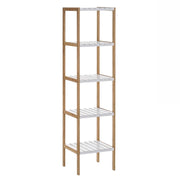 Estante em bambu natural com 5 prateleiras brancas de 33x34x140 cm