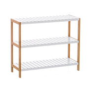 Estante de casa de banho branca de bambu de 3 prateleiras de 58x26x70 cm
