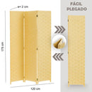 Biombo de papel trenzado beige plegable en 3 secciones de 120x175 cm