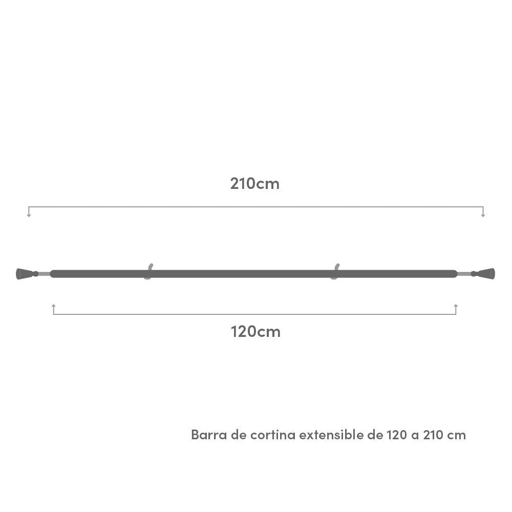 Barra cortina extensible negra de metal de 120 a 210 cm