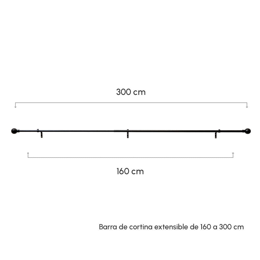 Barra cortina extensible negra de metal de 160 a 300 cm con terminales