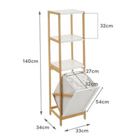 Estanterí­a con cesto de bambú natural blanca de 140x33x34 cm