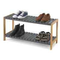 Banco de zapatos de bambú natural gris de 36x26x70 cm