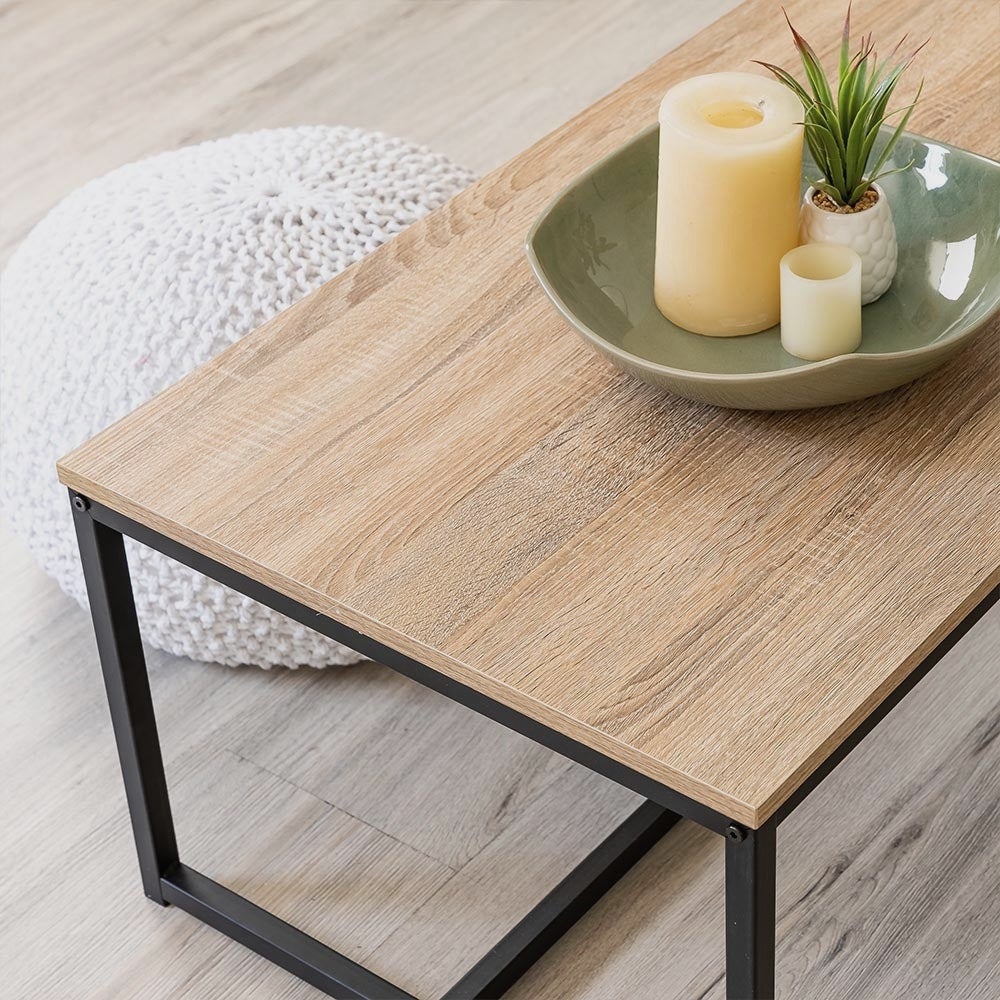 Mesa de centro de acero y madera negra de 36x50x100 cm