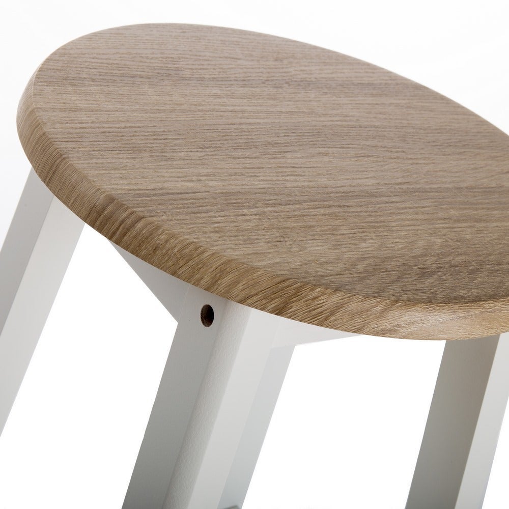 Taburete de cocina de MDF blanco y natural sin respaldo de 56 cm