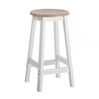 Taburete de cocina de MDF blanco y natural sin respaldo de 56 cm