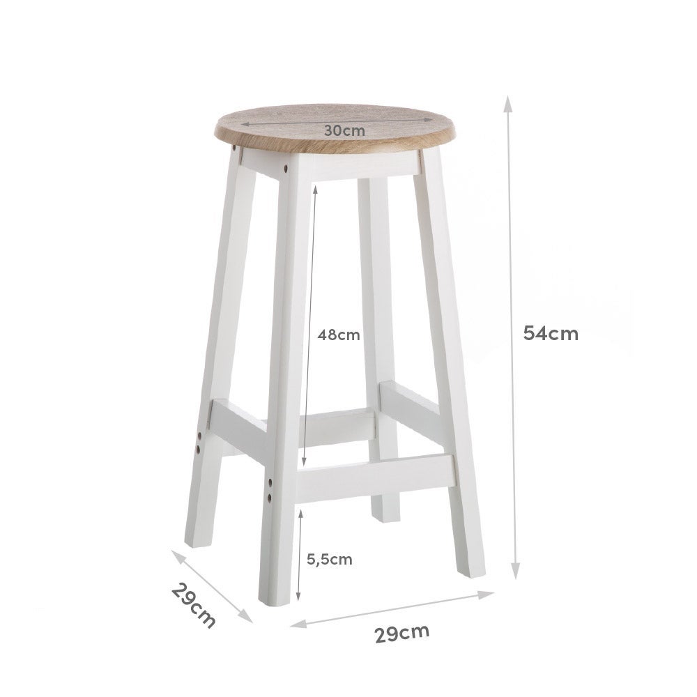 Taburete de cocina de MDF blanco y natural sin respaldo de 56 cm