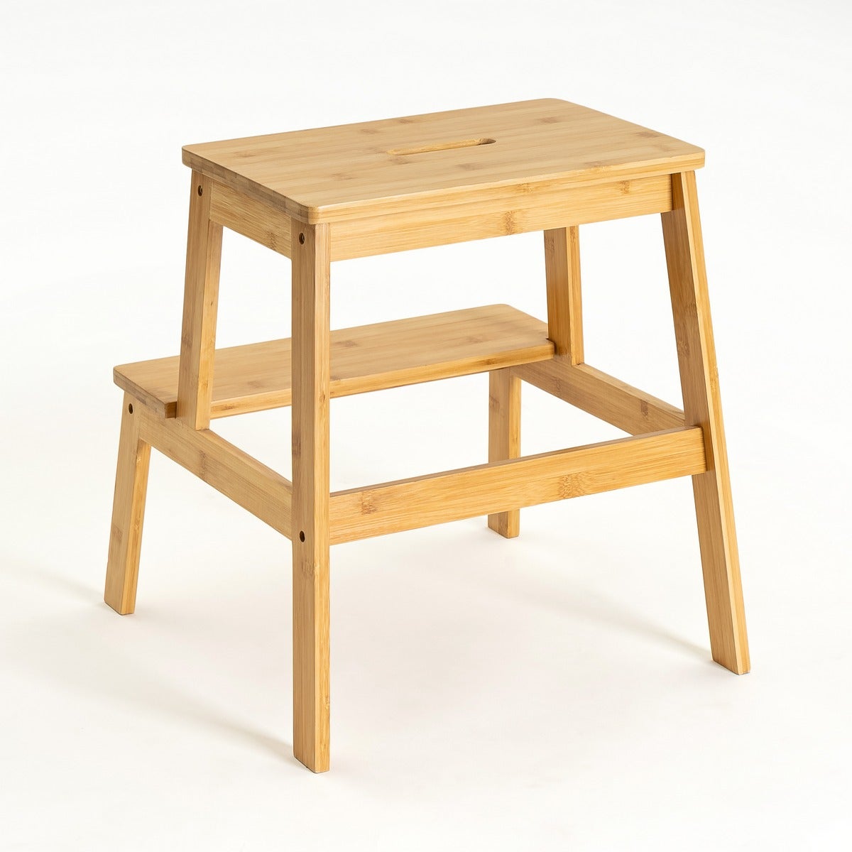 Taburete escalera de 2 alturas de bambú natural de 42x43x47 cm
