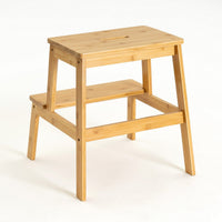 Taburete escalera de 2 alturas de bambú natural de 42x43x47 cm