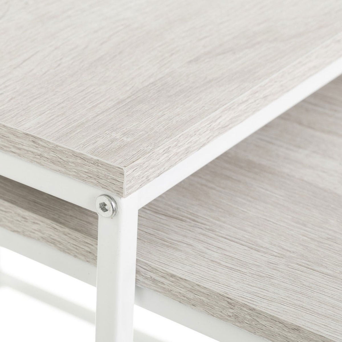 Set de 2 mesas nido pequeñas de madera natural y metal color blanco