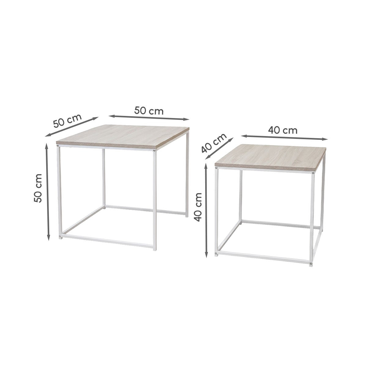 Set de 2 mesas nido pequeñas de madera natural y metal color blanco