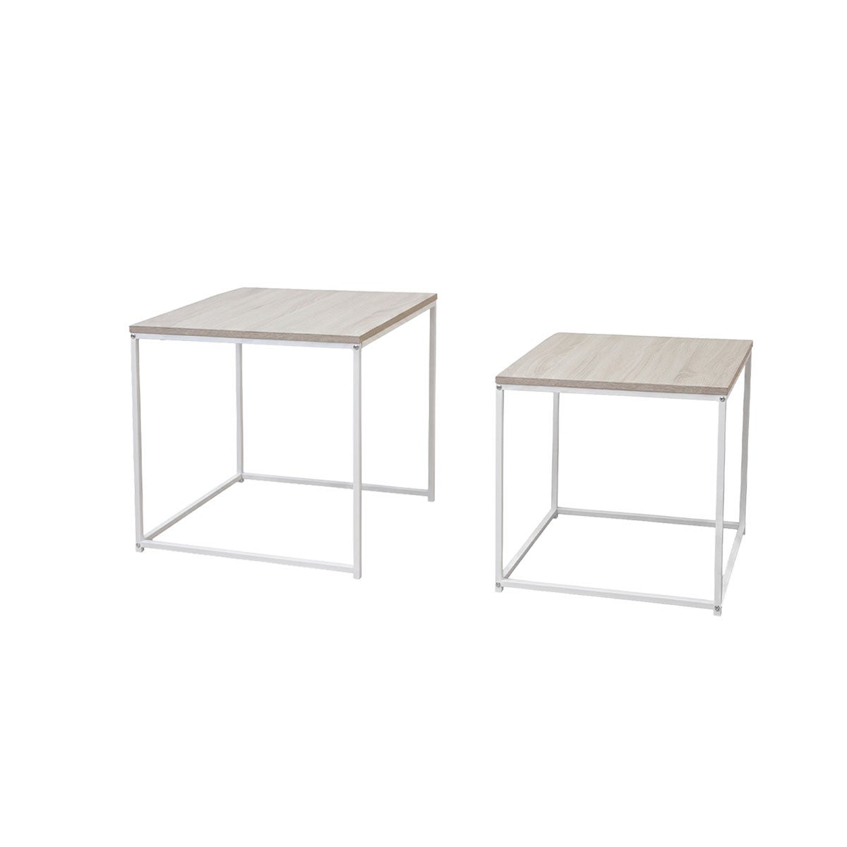 Set de 2 mesas nido pequeñas de madera natural y metal color blanco