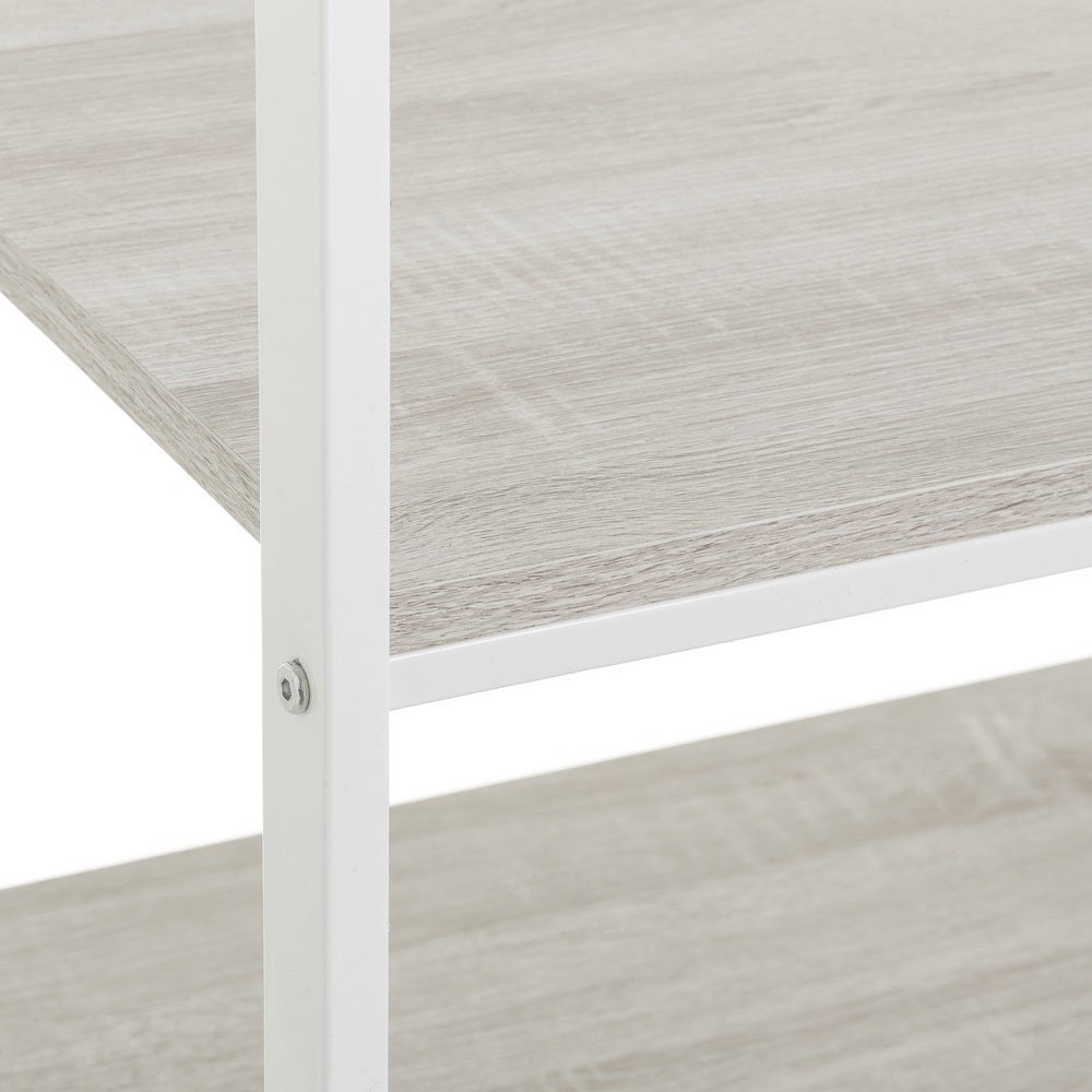 Perchero de madera y metal blanco con barra y baldas 55x45x150 cm