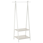 Perchero de madera y metal blanco con barra y 2 baldas de 55x45x150 cm