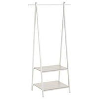 Perchero de madera y metal blanco con barra y baldas 55x45x150 cm