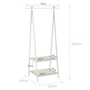 Perchero de madera y metal blanco con barra y baldas 55x45x150 cm
