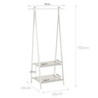 Perchero de madera y metal blanco con barra y baldas 55x45x150 cm