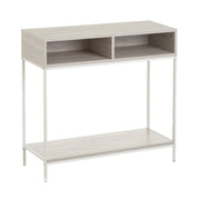 Consola auxiliar branca de metal e madeira de 75x30x80 cm
