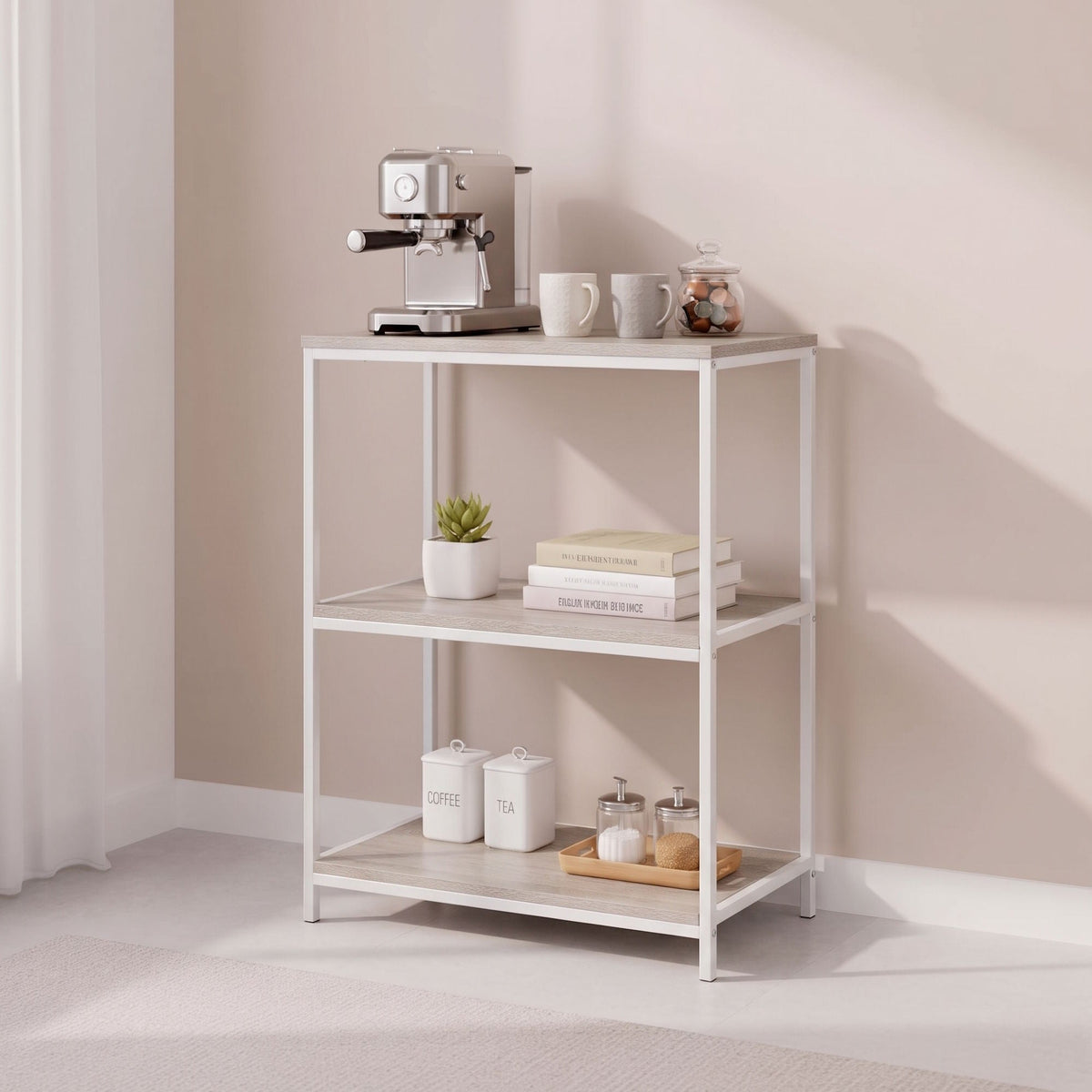Estantería Urban de metal blanco con 3 baldas blancas de 60x30x76 cm