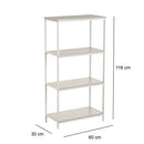 Estantería con 4 baldas de metal y madera blanca de 116x30x60 cm