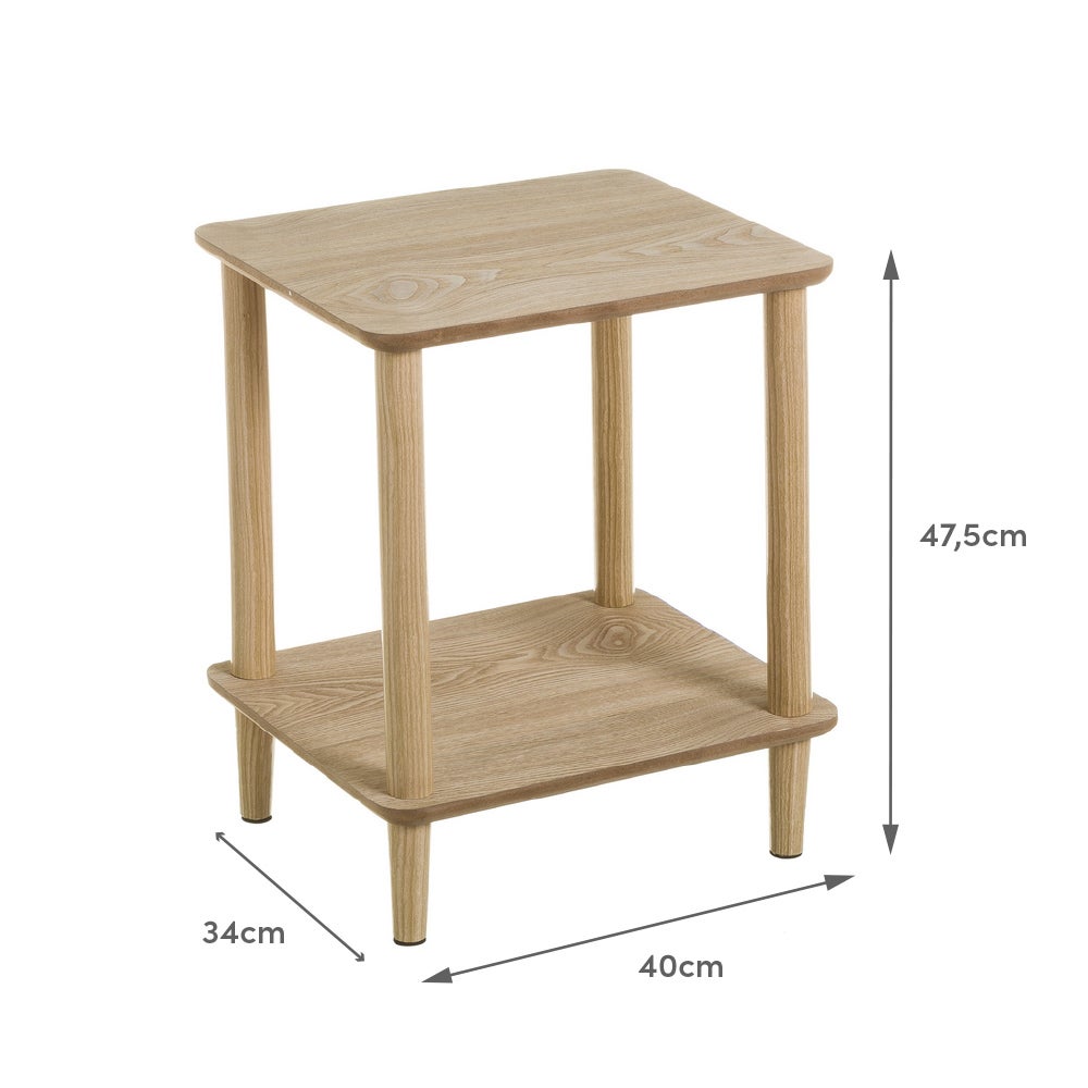 Mesa auxiliar de madera de pino beige de 47x34x40 cm