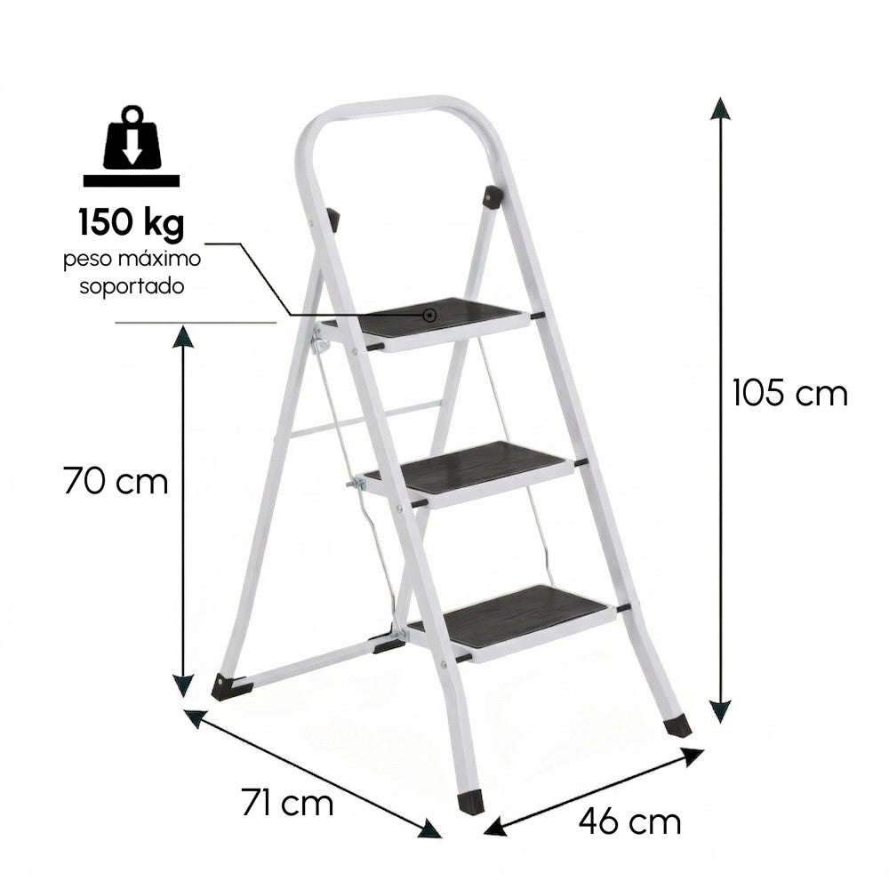 Escalera Plegable 3 Peldaños Antideslizante Color Blanco
