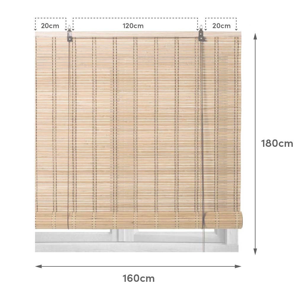 Estor enrollable beige de láminas de bambú de 160x180 cm