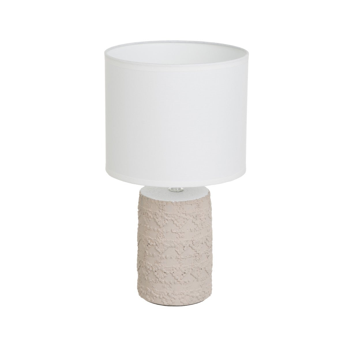 Lámpara de mesita de noche grabada de cemento beige de Ø 18x33 cm