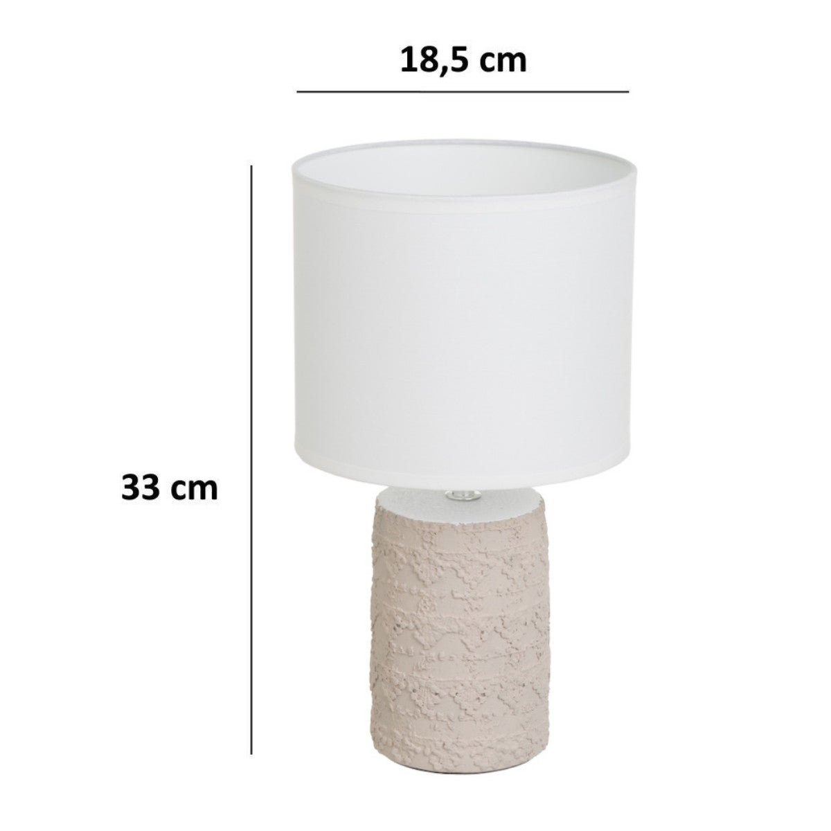 Lámpara de mesita de noche grabada de cemento beige de Ø 18x33 cm