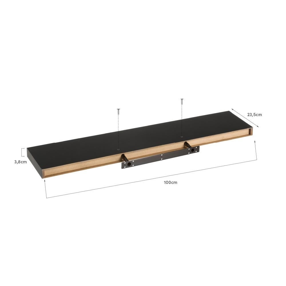 Estante de pared flotante de madera MDF negro de 23x100 cm