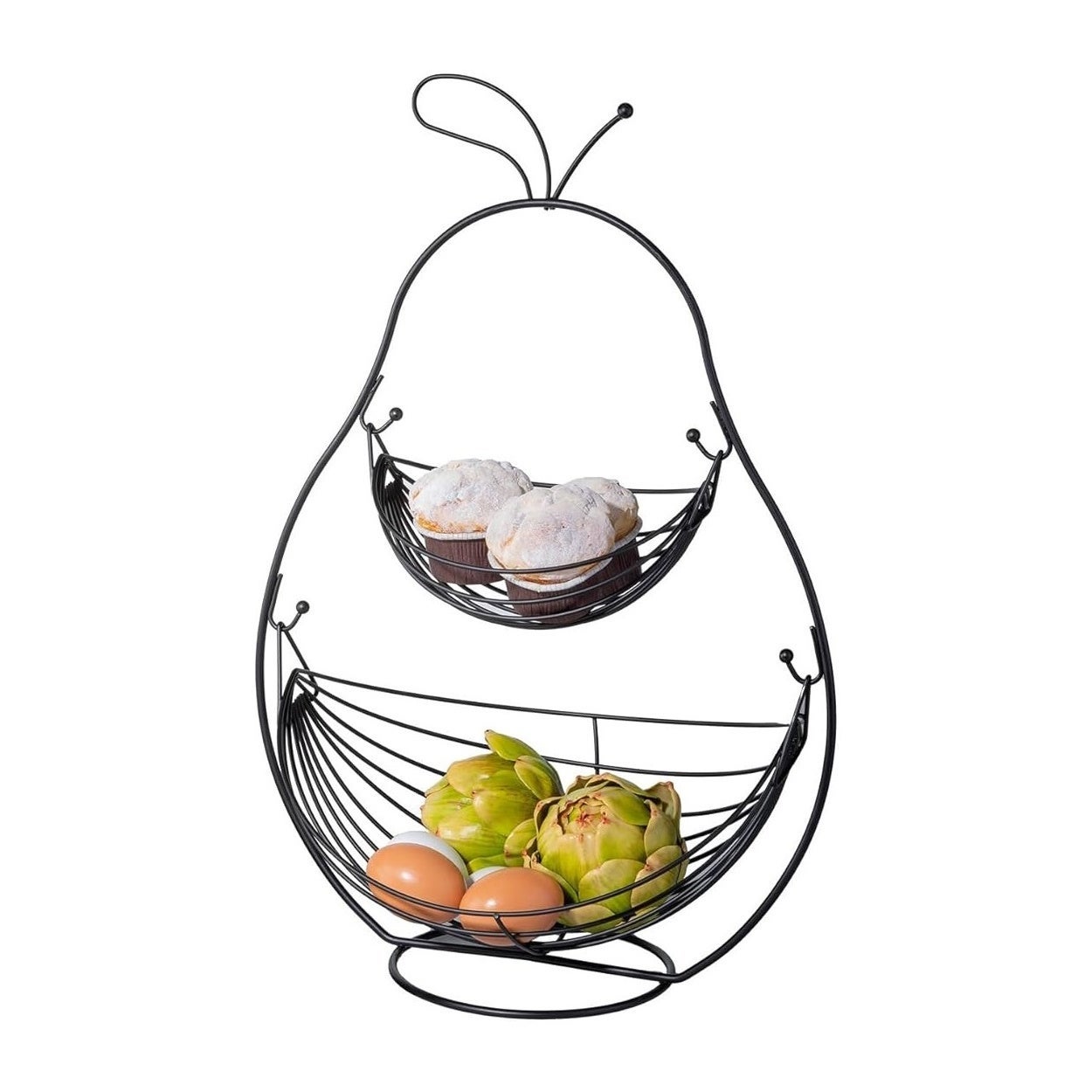 Frutero con 2 cestas pera negro de metal de 51x27x34 cm